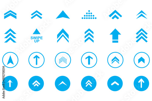 Collection of swipe up arrow icon set. blue arrow icon set with directional concepts. swipe up icons in diffrent styles, vector illustration