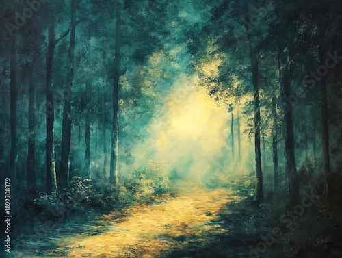 A Mysterious Jewish Motif-Laden Forest Scene with Dreamlike Atmosphere