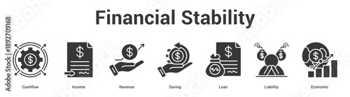 Financial Stability web banner icon set vector illustration concept for business with icon of Cashflow, Income, Revenue, Saving, Lo.