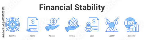 Financial Stability web banner icon set vector illustration concept for business with icon of Cashflow, Income, Revenue, Saving, Lo.