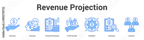 Revenue Projection web banner icon set vector illustration concept for business with icon of Revenue, Forecast, Financial Planning, Profit Growth, Cashfl.