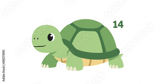 Cute cartoon tortoise with number 14 on shell