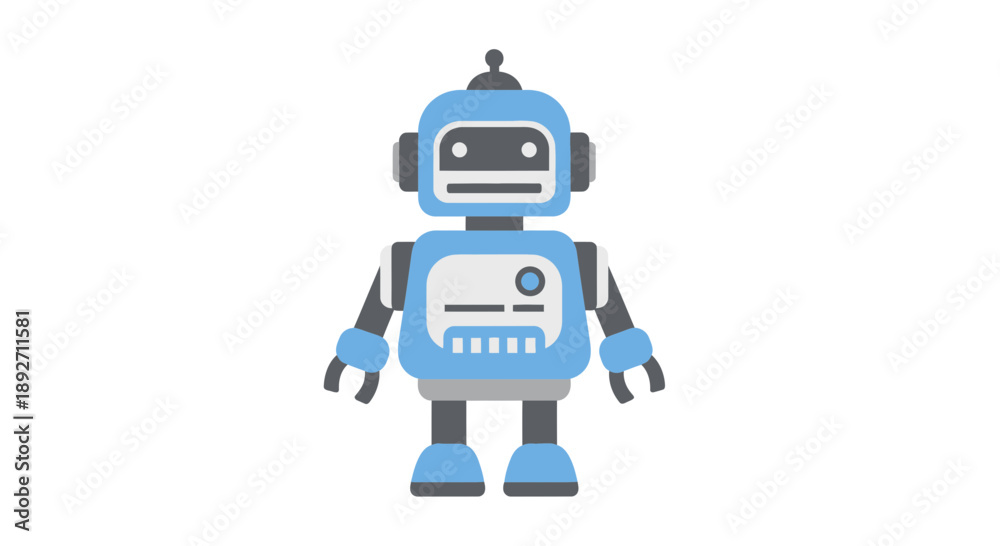 Fototapeta premium Cute Blue Robot Character on White Background