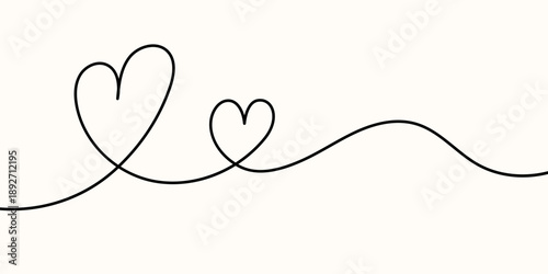 Love line heart art continuous sign for wedding abstract decor and divider. Valentines squiggle curve cable drawing long tangle thin wavy curvy thread black pattern loop