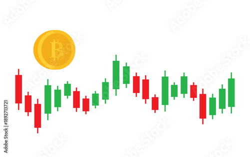 Bitcoin Gold vector illustration with crypto trading data using candlestick analysis. Blockchain, virtual, stock market, technical analysis, electronic, and chart icons.