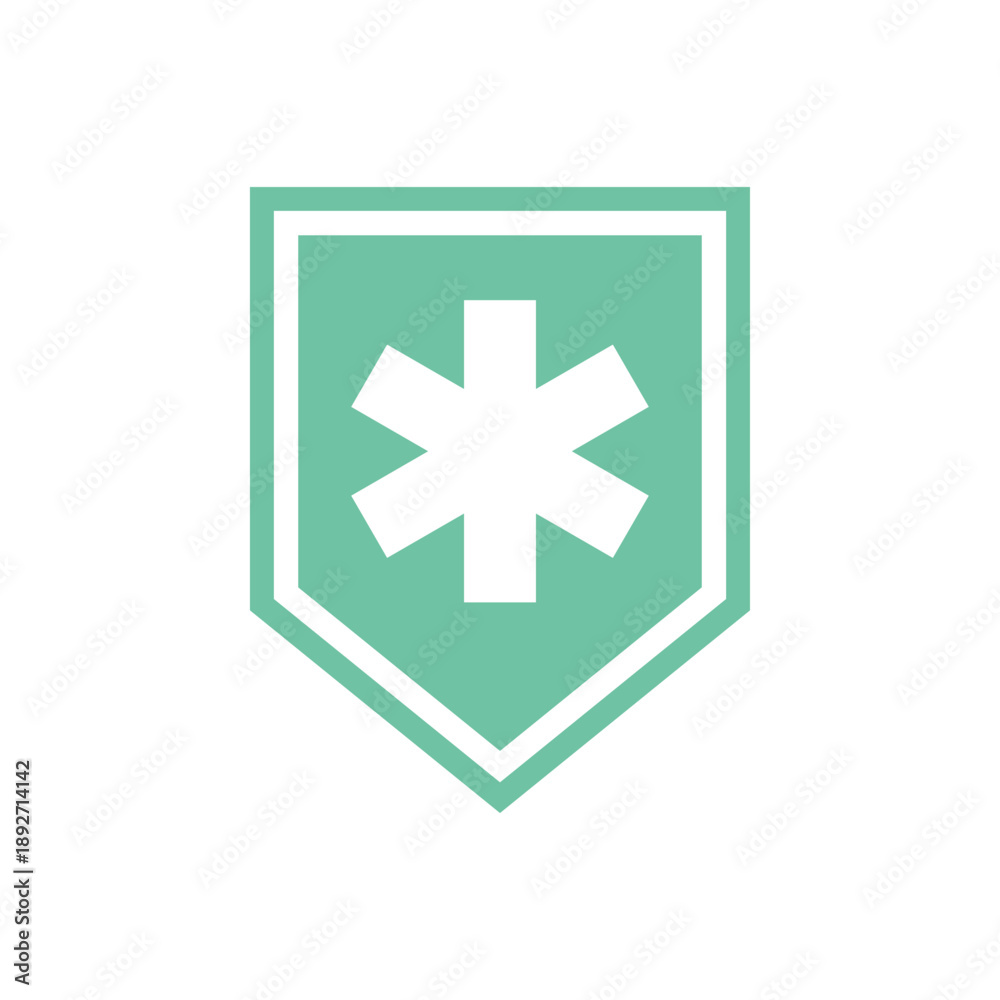 Obraz premium Simple Cross Healthcare Shield Icon Logo Template