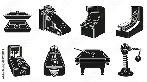 Arcade Game Icons: Retro Entertainment and Classic Fun Collection