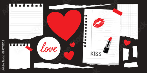 love, heart, kiss, lipstick, romance, romantic, valentine, passion, beauty, makeup, feminine, design, illustration, collage, art, minimal, modern, red, symbol, creative