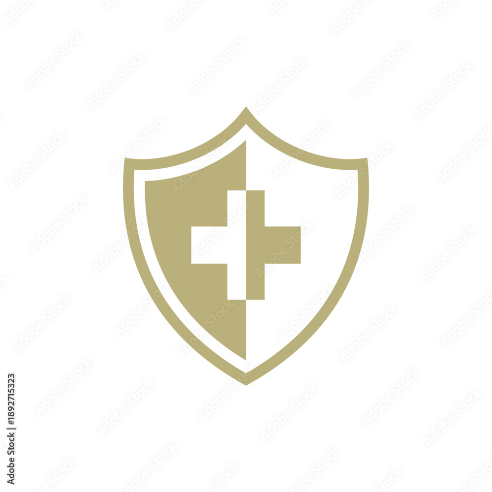 Fototapeta premium Simple Cross Healthcare Shield Icon Logo Template