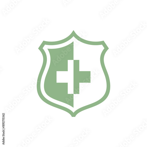 Simple Cross Healthcare Shield Icon Logo Template