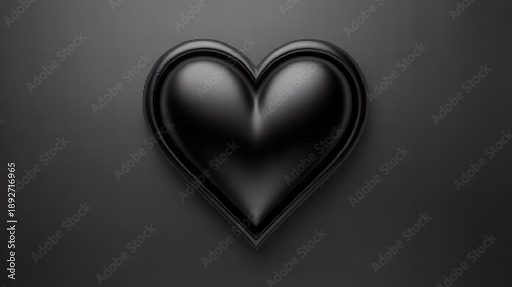 Obraz premium Luxurious glossy three dimensional black heart symbol rendered in high detail with dramatic studio lighting casting subtle shadows on a dark minimalist subtly textured background