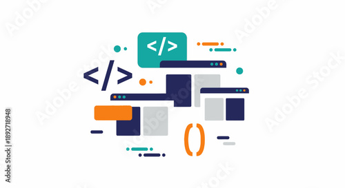 Web Development Concept: Coding, UI Design, and Programming Icons