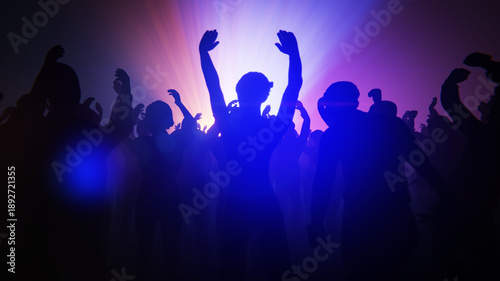 Obraz na plátne Concert crowd enjoying a live music performance with bright stage lights