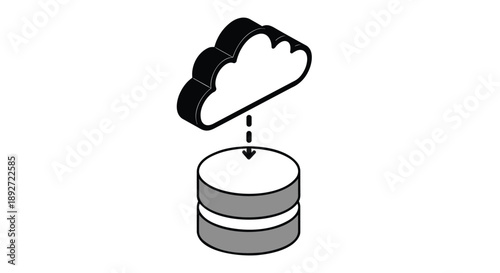 Cloud data storage concept with server and cloud icon syncing