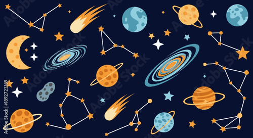 Cosmic Celestial Bodies and Constellations in Deep Space.