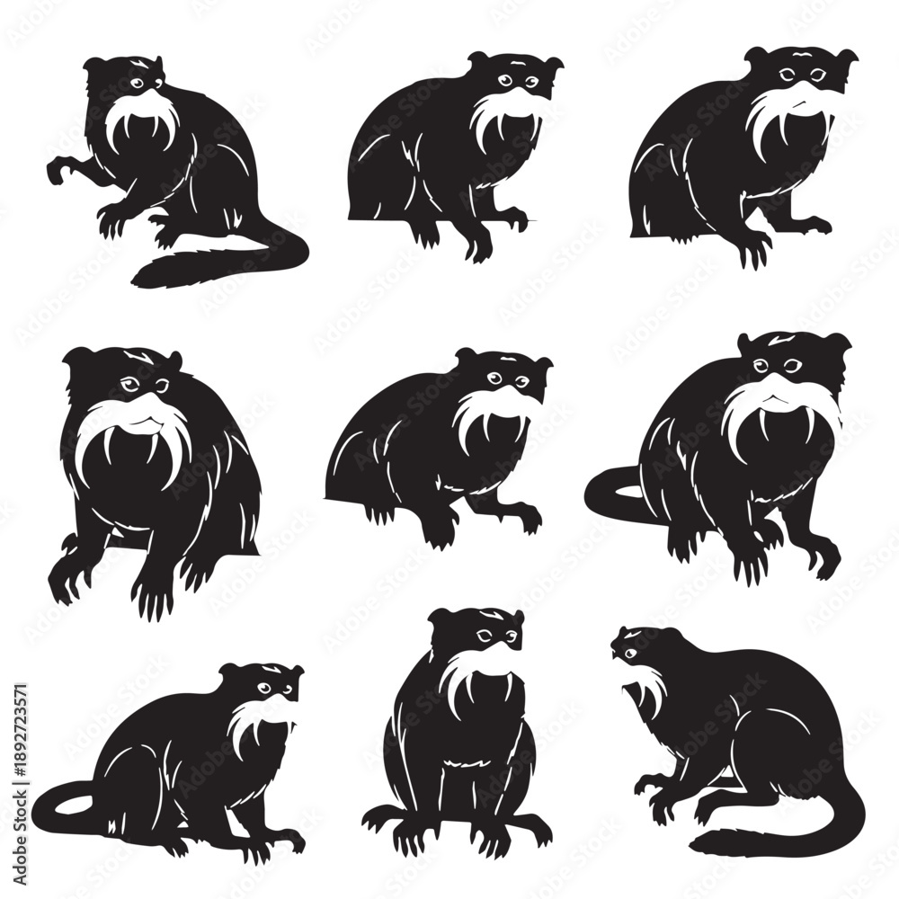 Fototapeta premium Black Emperor tamarin Silhouette Vector Illustration design, Solid White Background