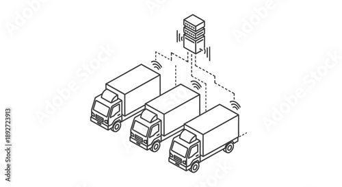 Trucks connected to server with wireless signals for logistics and transportation management
