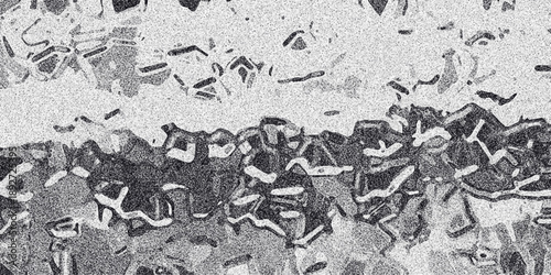 Abstract grayscale textured pattern with organic cellular shapes and granular noise creating a visually complex and organic abstract background for design applications