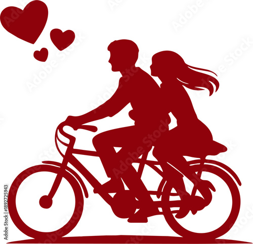 romantic couple cycling silhouette valentine illustration