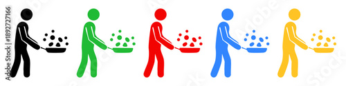 Cooking and food preparation icon set showing chopping, frying and serving food. Perfect for kitchen apps, recipes, restaurants, food blogs, culinary infographics and UI design.