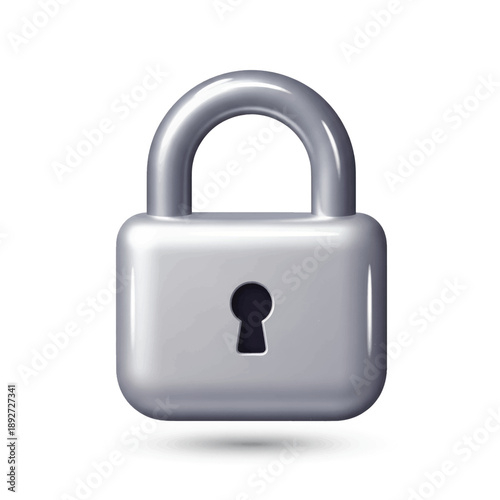 Shiny silver padlock icon symbolizing security, privacy and protection for digital data.