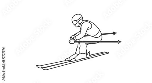 Person actively skiing downhill with ski poles, a dynamic winter sport illustration on an isolated white background.