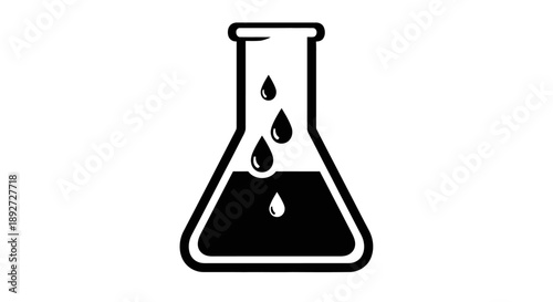 Erlenmeyer Flask with Dripping Liquid and Bubbles, Chemical Experiment in a Laboratory, isolated white background