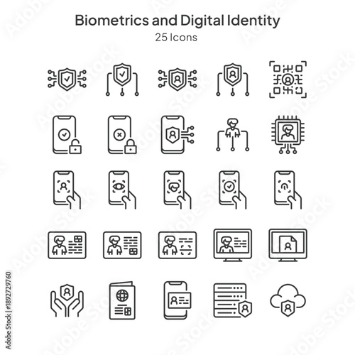 biometrics and digital identity icons collection