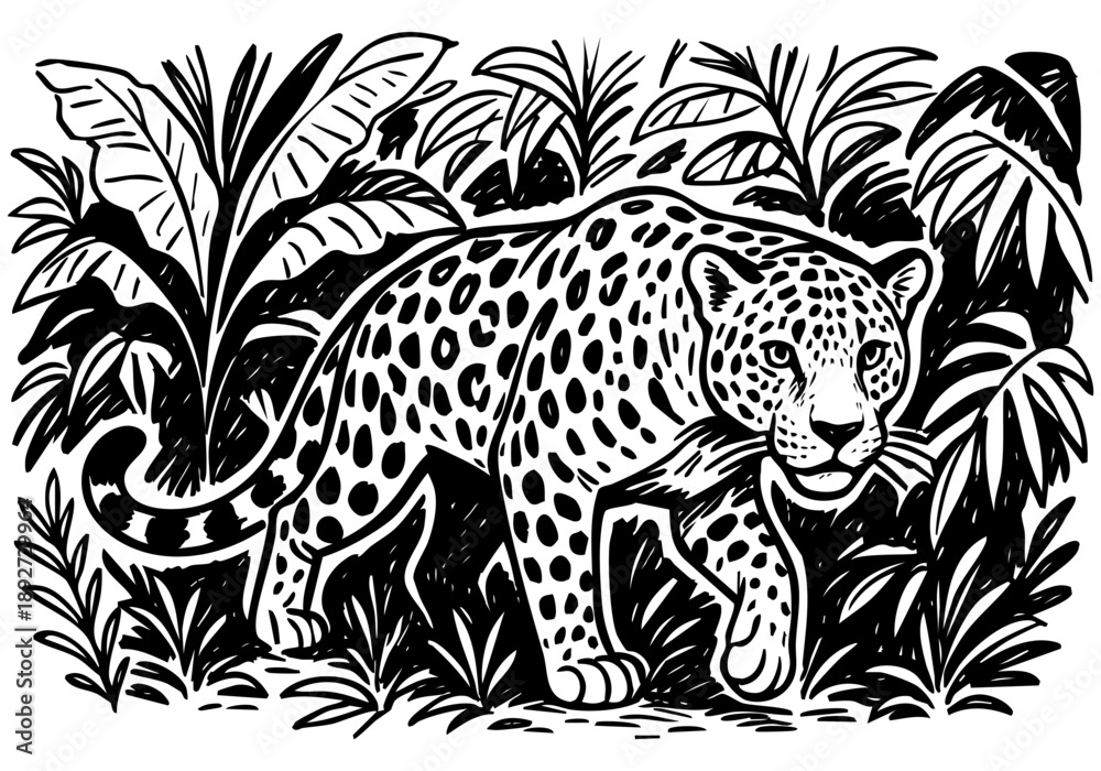 Obraz premium Jaguar hand drawn simple sketch vector illustration