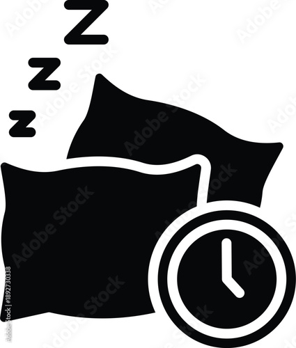 Sleep and Rest Time Icon with Pillow and Clock, Bedtime Schedule and Relaxation Vector Illustration