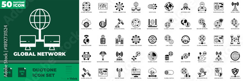 Global Network Duotone Editable Icons set