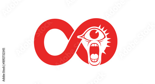 Vibrant red infinity eye screaming in shock Vector