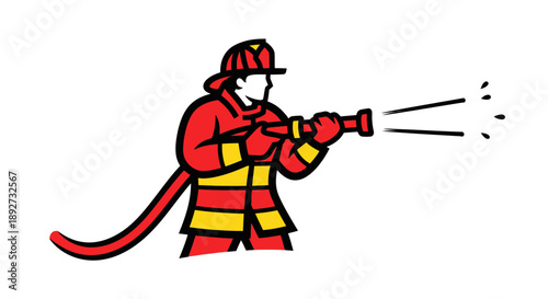 Firefighter in action, dousing flames with determination Vector