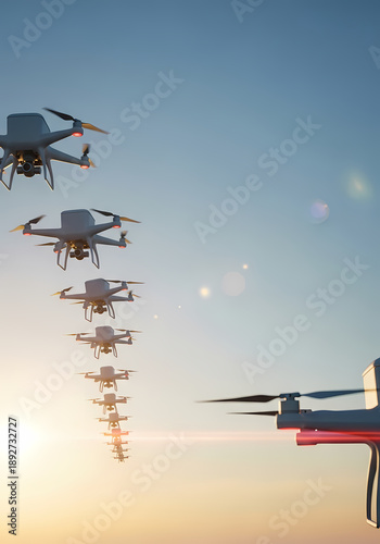 白いドローンが空を飛ぶ