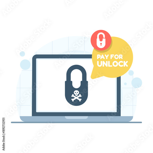 Vector illustration of paying a hacker to unlock encrypted computer files. Concept for ransomware attacks, malware threats, cybercrime, and digital security risks.