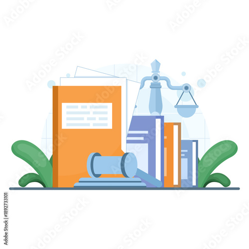 Vector graphic of legal services and law firm concept. Illustration for lawyers, legal consultation, corporate legal support, and attorney business visuals.