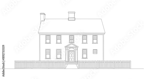 house plan, two-story house with fence