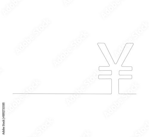 continuous line drawing Isolated yen or yuan symbol on white background. Yuan line art, yen symbol. Editable lines, vector illustration.