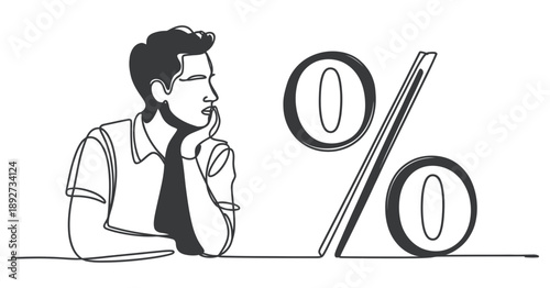 Man thinking about zero percent, depicting concern over lack of progress or value