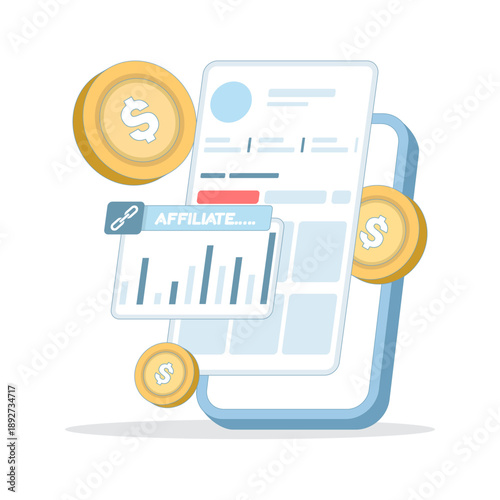 Affiliate marketing icon for social media promotion. Creative vector illustration showing influencer collaboration, content strategy, and digital advertising approach.