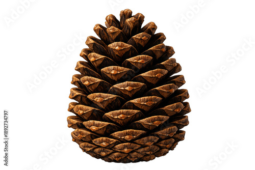 Pine cone showing scales and seeds on transparent background