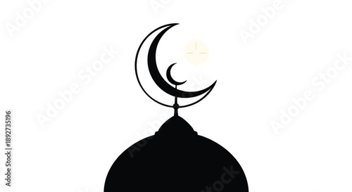 Ramadan Preparations Silhouette of a Mosque Dome with Crescent Moon and Star, symbolizing the start of the holy month of fasting and spiritual reflection