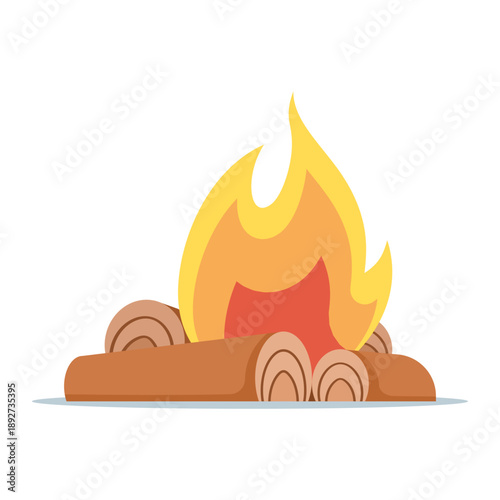 Campfire wood vector illustration showing burning logs for outdoor camping. Nature and survival concept for fireplace, bonfire heat, and wilderness adventure visuals.