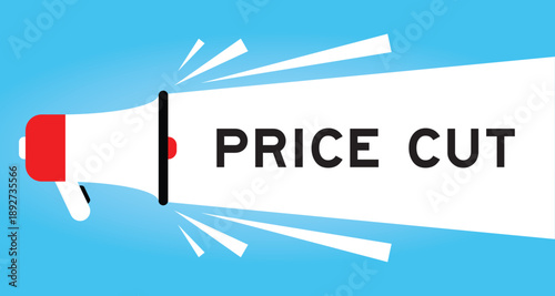 Color megaphone icon with word price cut in white banner on blue background
