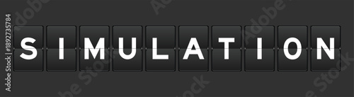 Black color analog flip board with word simulation on gray background