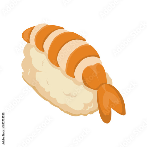 Ebi nigiri sushi vector illustration featuring shrimp topping over rice. Japanese cuisine concept for seafood dining, traditional food menu, and restaurant visuals.