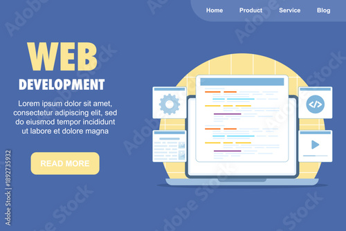 Modern web development icon for website builder and app creation. Creative vector illustration for coding, UI design, and digital technology concepts.