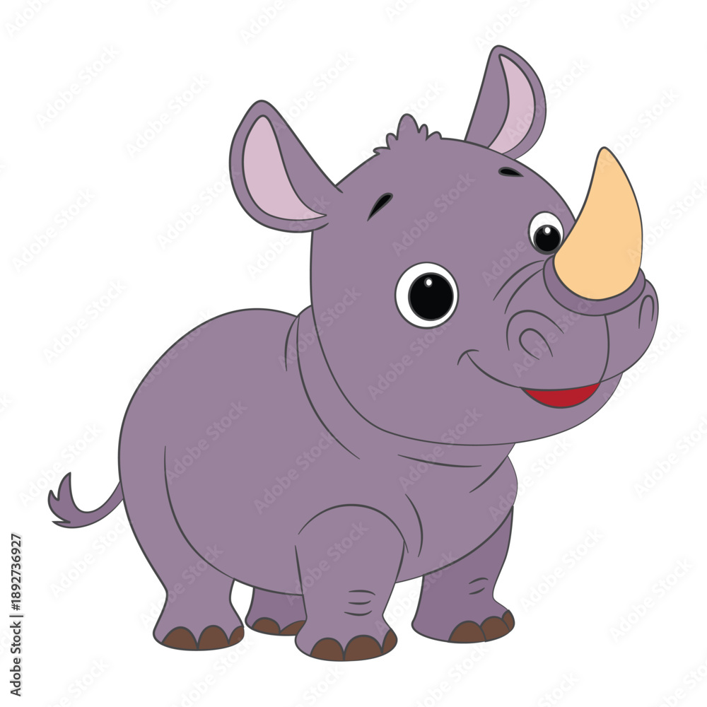 Fototapeta premium Smiling rhinoceros standing isolated on white background