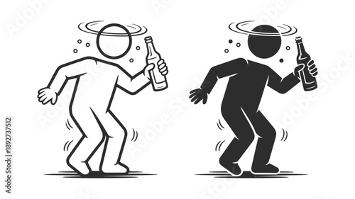 Dizzy and unbalanced person holding a bottle, illustrating the effects of alcohol