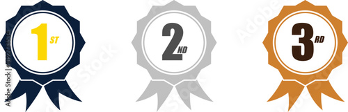 First second third place award ribbon Icons, 1st 2nd 3rd medal ribbon vector set Illustration.